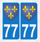 Auto - Sticker immatriculation 77 - Blason Ile de France