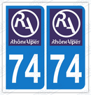 Auto - Sticker immatriculation 74 - Nouveau logo Rhône Alpes