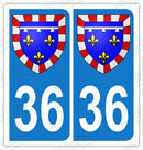 Auto - Autocollant plaque immatriculation 36 - Blason centre val de loire