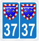 Auto - Autocollant plaque immatriculation 37 - Blason centre val de loire