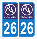 Auto - Sticker immatriculation 26 - Nouveau logo Rhône Alpes