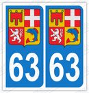 Auto - Sticker immatriculation 63 - Blason Auvergne Rhône Alpes