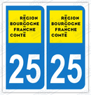 Auto - Sticker immatriculation 25 - Nouvelle région Bourgogne Franche-Comté