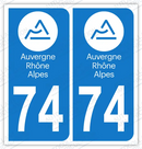 Auto - Autocollant immatriculation 74 – Auvergne-Rhône-Alpes