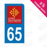 Moto - Autocollant immatriculation 65 – Occitanie