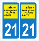 Auto - Sticker immatriculation 21 - Nouvelle région Bourgogne Franche-Comté