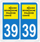Auto - Sticker immatriculation 39 - Nouvelle région Bourgogne Franche-Comté