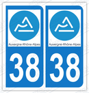 Auto - Sticker immatriculation 38 - Nouvelle région Auvergne Rhône Alpes