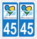 Auto - Autocollant plaque immatriculation 45 - Centre - Val de Loire