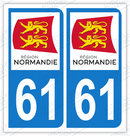Auto - Sticker immatriculation 61 - Nouvelle région Normandie