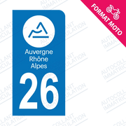 Moto - Autocollant immatriculation 26 – Auvergne Rhône Alpes