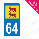 Moto - Sticker immatriculation 64 - Blason Béarn new