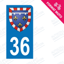 Moto - Autocollant plaque immatriculation 36 - Blason centre val de loire new