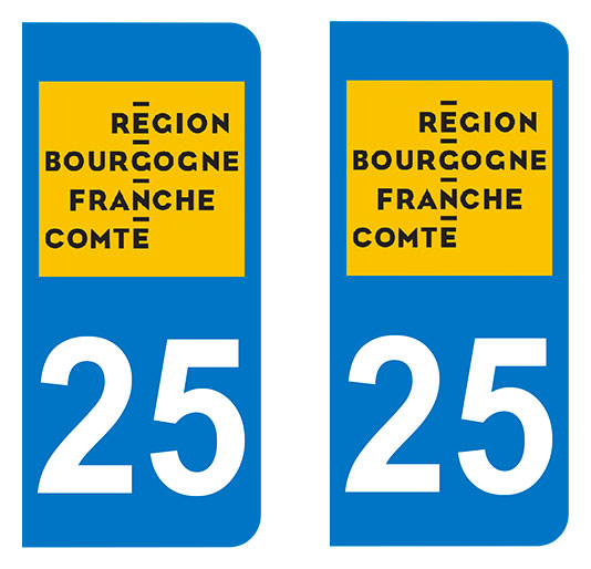 Sticker immatriculation 25 - Nouvelle région Bourgogne Franche-Comté