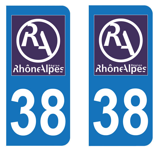 Sticker immatriculation 38 - Nouveau logo Rhône Alpes