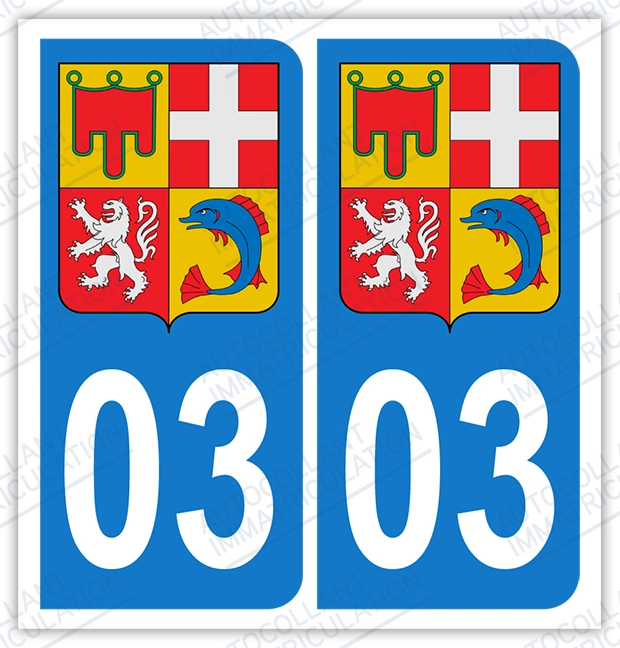 Auto - Sticker immatriculation 03 - Allier - Blason Auvergne Rhône Alpes