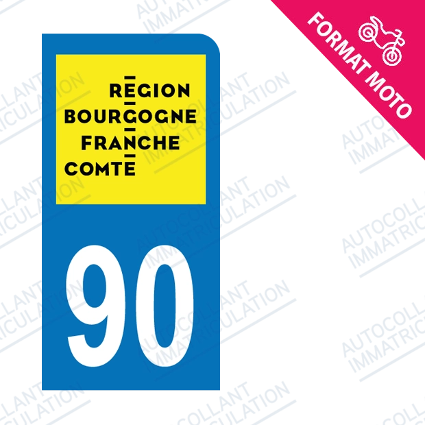 Moto - Sticker immatriculation 90 - Nouvelle région Bourgogne Franche-Comté new