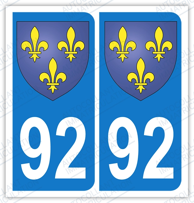 Auto - Sticker immatriculation 92 - Blason Ile de France
