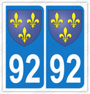 Auto - Sticker immatriculation 92 - Blason Ile de France