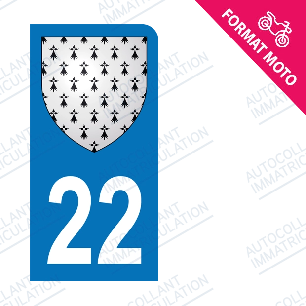 Moto - Sticker immatriculation 22 - Blason bretagne new