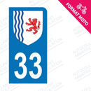Moto - Sticker immatriculation 33 - Blason Nouvelle Aquitaine new