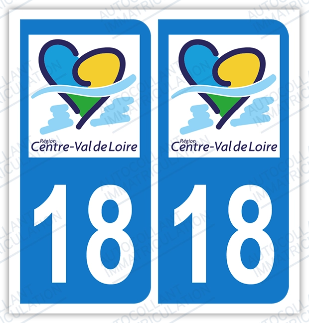 Auto - Autocollant plaque immatriculation 18 - Centre - Val de Loire