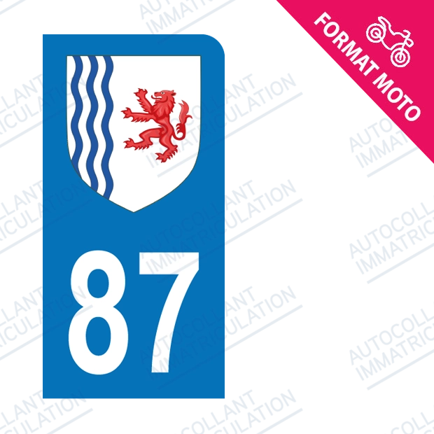 Moto - Sticker immatriculation 87 - Blason Nouvelle Aquitaine new