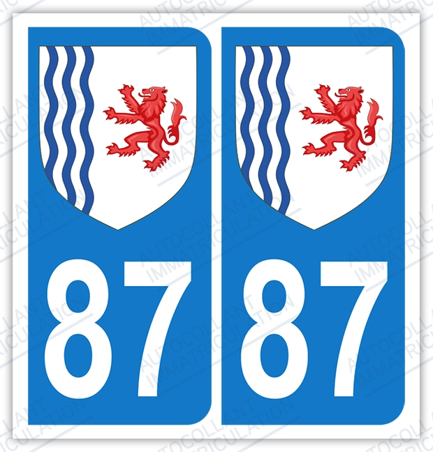 Auto - Sticker immatriculation 87 - Blason Nouvelle Aquitaine