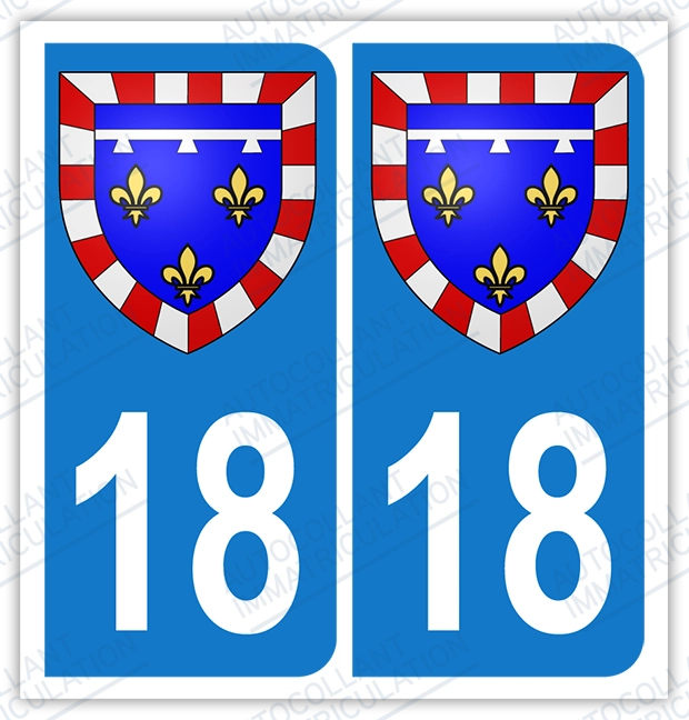 Auto - Autocollant plaque immatriculation 18 - Blason centre val de loire