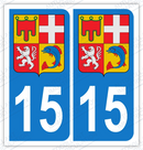 Auto - Sticker immatriculation 15 - Cantal - Blason Auvergne Rhône Alpes