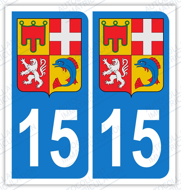 Auto - Sticker immatriculation 15 - Cantal - Blason Auvergne Rhône Alpes