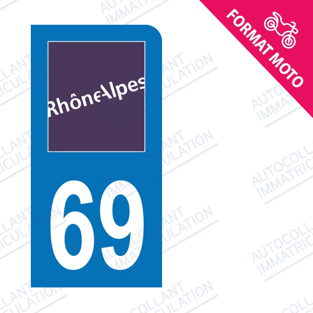 Moto - Sticker immatriculation 69 - Rhône new