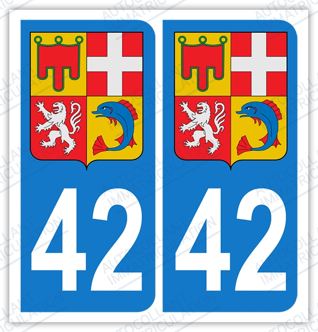 Auto - Sticker immatriculation 42 - Blason Auvergne Rhône Alpes