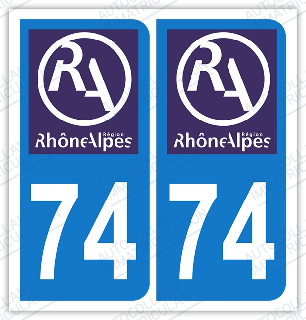 Auto - Sticker immatriculation 74 - Nouveau logo Rhône Alpes