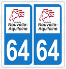 Auto - Sticker immatriculation 64 - Nouvelle Aquitaine