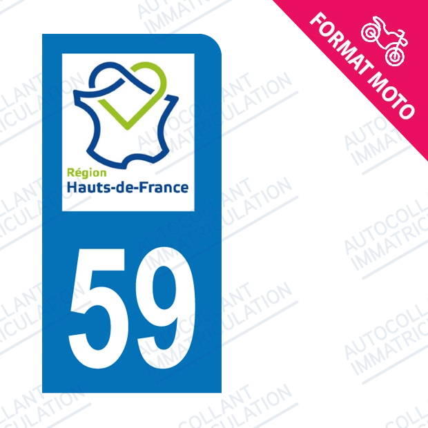 Moto - Sticker immatriculation 59 - Nouvelle région Hauts-de-France new