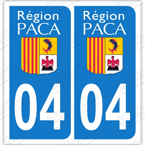 Lot De 4 Autocollants Plaque Immatriculation - Département 04 Alpes-de-Haute-Provence - Format 45x100 Mm - Adhésif Haute Tenue