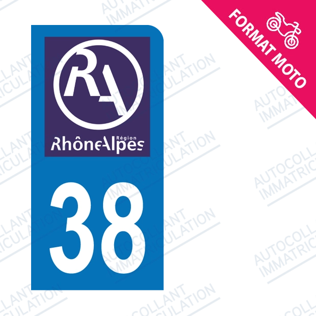 Moto - Sticker immatriculation 38 - Nouveau logo Rhône Alpes new