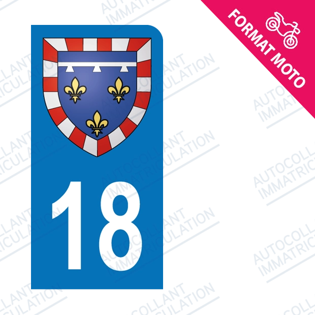 Moto - Autocollant plaque immatriculation 18 - Blason centre val de loire new