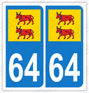 Auto - Sticker immatriculation 64 – Pyrénées Atlantiques