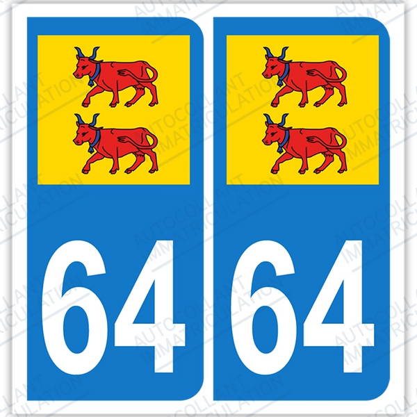 64 Béarn Blason 2 Autocollant Plaque Iatriculation Auto