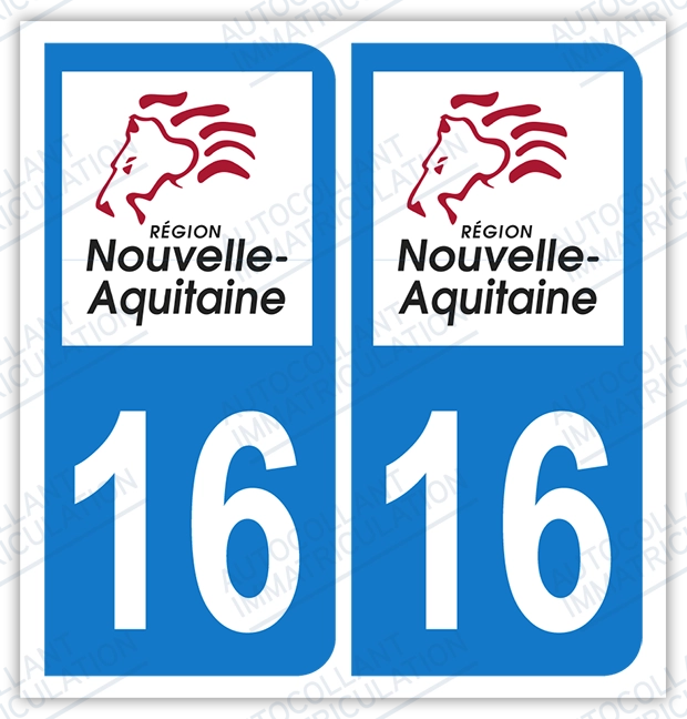 Auto - Sticker immatriculation 16 - Nouvelle Aquitaine