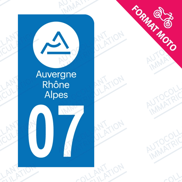 Moto - Sticker immatriculation 07 - Nouvelle région Auvergne-Rhône-Alpes new
