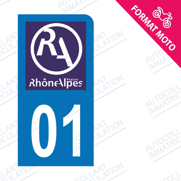 Moto - Autocollant immatriculation 01 - Nouveau logo Rhône Alpes new