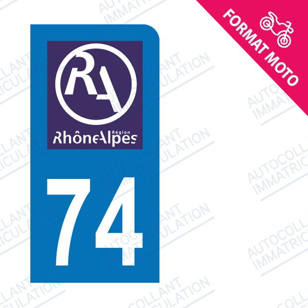 Moto - Sticker immatriculation 74 - Nouveau logo Rhône Alpes new