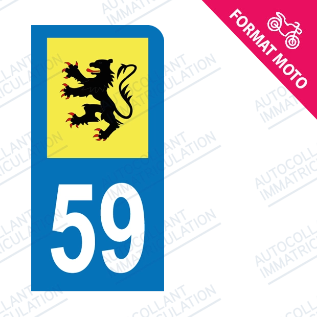 Moto - Sticker immatriculation 59 - Nord - Flandres new