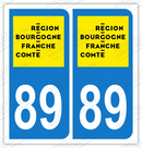 Auto - Sticker immatriculation 89 - Nouvelle région Bourgogne Franche-Comté