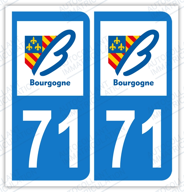 Auto - Sticker immatriculation 71 - Saône et Loire