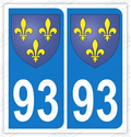 Auto - Sticker immatriculation 93 - Blason Ile de France