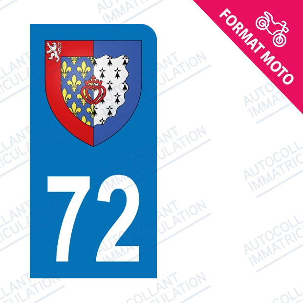 Moto - Sticker immatriculation 72 - Blason Pays de la loire new